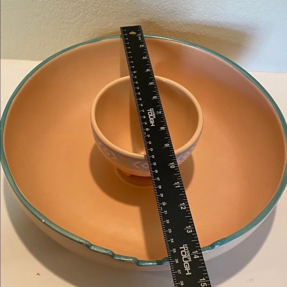 Treasure Craft Southwestern Style Chip and Dip Bowl Set. Peach and Green.